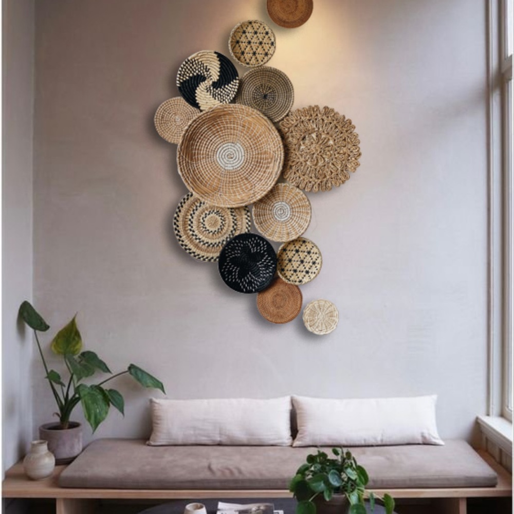Set of 11  Seagrass Wall Basket For Wall Decor, Natural African Baskets
